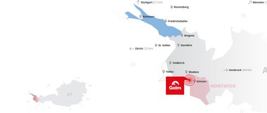 Arrival map Erlebnisberg Golm | © Golm Silvretta Lünersee Tourismus GmbH Bregenz Illustration of a map showing the Erlebnisberg Golm | © Golm Silvretta Lünersee Tourismus GmbH Bregenz